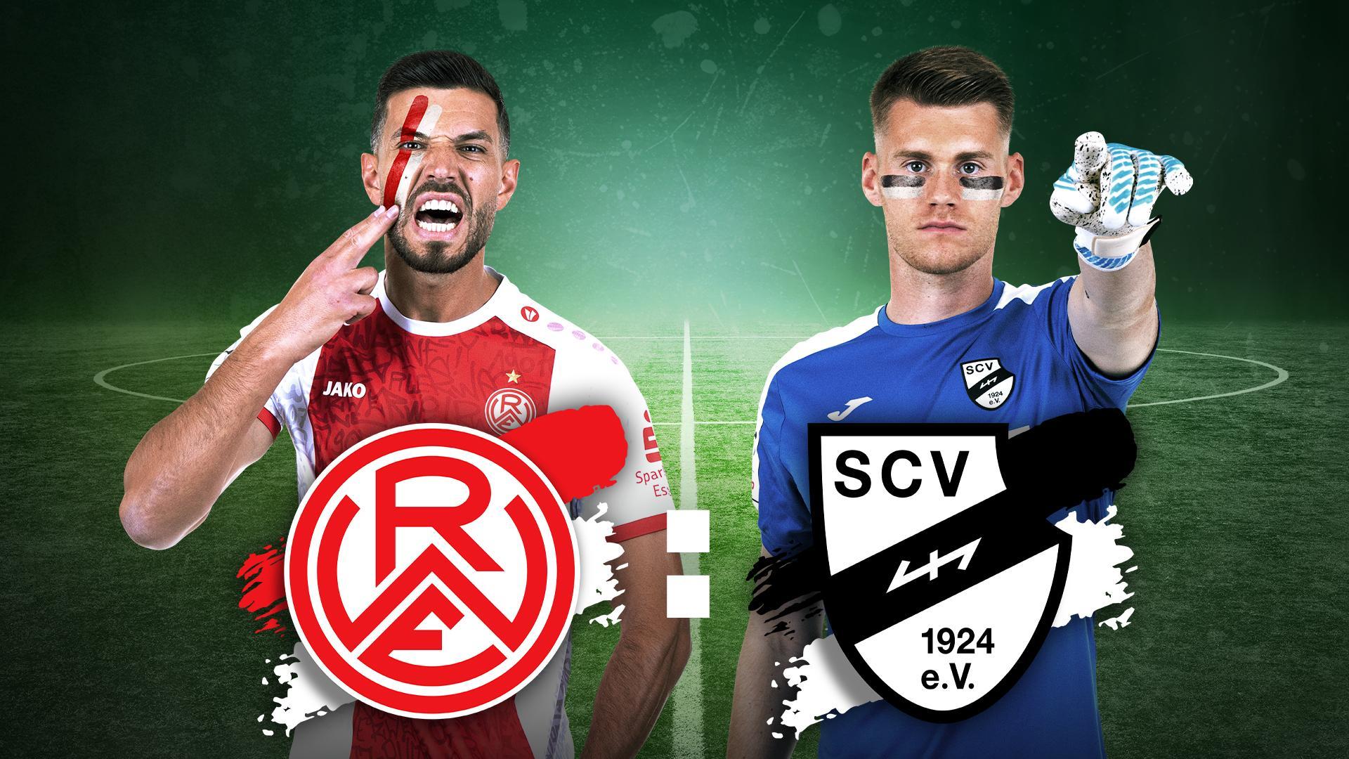 Werbegrafik mit den Spielern von Rot-Weiss Essen und SC Verl sowie Vereinslogos